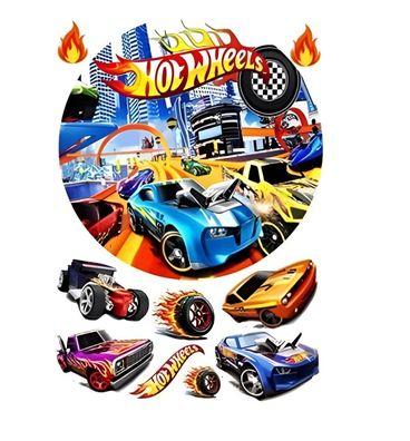 Hot Wheels Rennwagen Essbar Zuckermasse Tortenbild Tortenaufleger + 4 Muffin05