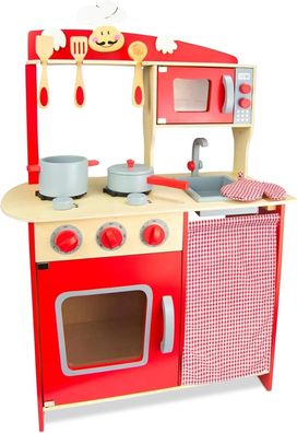 Best For Kids Kinderküche aus Holz W10C072 - Spielküche mit Zubehör, ab 3 Jahre, Rot