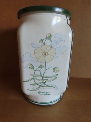 Blechdose leer viereckig mit vier unterschiedlichen Blumen / 0489/7451