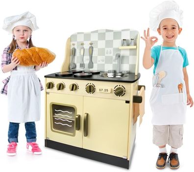 Leomark Kinderküche aus Holz - Vintage Spielküche Gold mit Zubehör, ab 3 Jahren