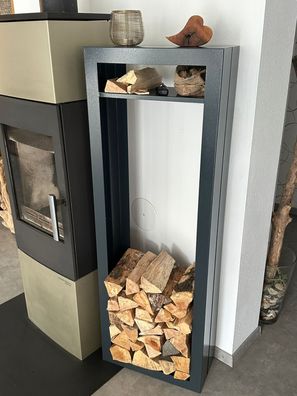 Kaminholzregal Brennholzregal Innen Metall Rechteck mit Fach 145 cm - Anthrazitgrau