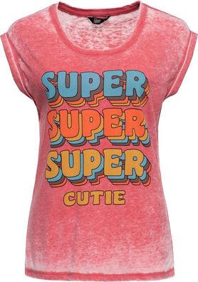 Queen Kerosin Damen Enzymwash T-Shirt "Super Super" QKI41013