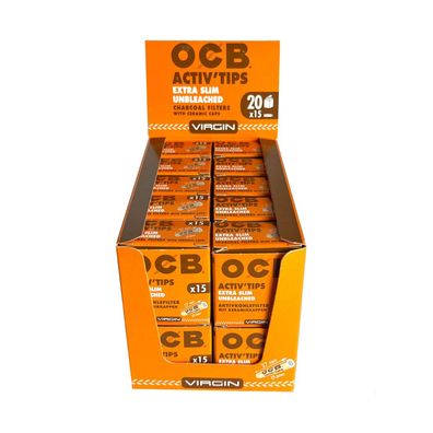 OCB Activ Tips Extra Slim Unbleached/Aktivkohle mit Keramikkappen 20x15 Tips