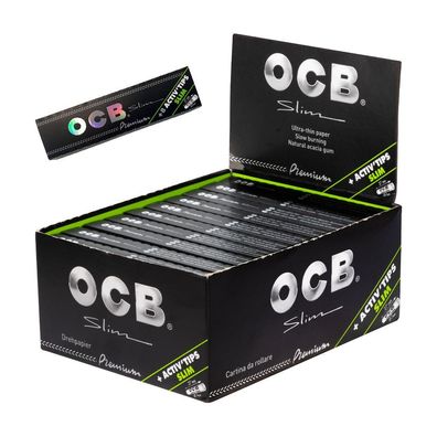 OCB Schwarz Premium Long Slim Papers + Activ' Tips 7mm Aktivkohlefilter 20 Packs