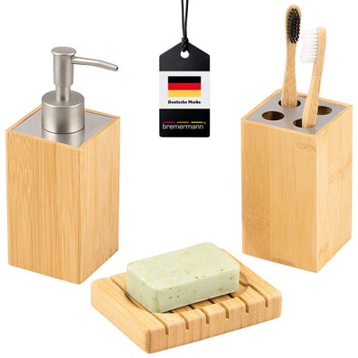 bremermann Badezimmer-Set 3-tlg., Bambus, Badezimmer-Zubehör-Set