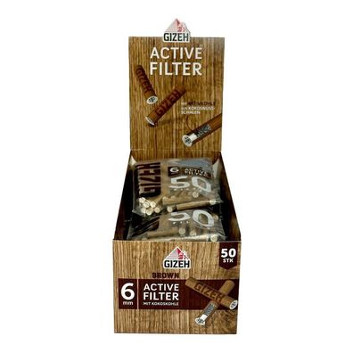 Gizeh Active Filter 6mm BROWN Aktivkohle mit Kokoskohle 10x 50 Stück