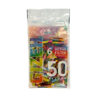 Gizeh Active Filter 6mm Rainbow Aktivkohle mit Kokoskohle, 50 Stück