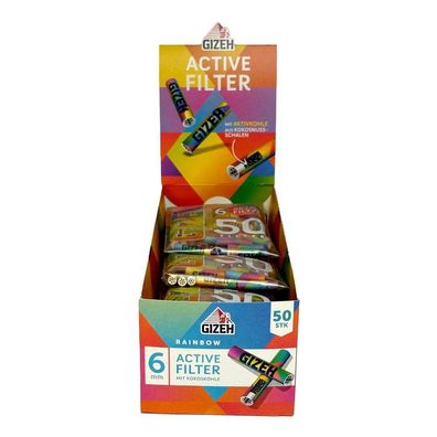 10x Gizeh Active Filter 6mm Rainbow Aktivkohle mit Kokoskohle à 50 Stück