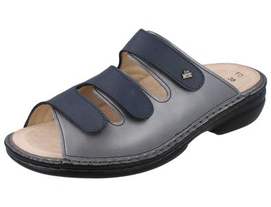 FINN Comfort Finnstretch Cisano Damen Pantolette grau blau Leder und Stretch