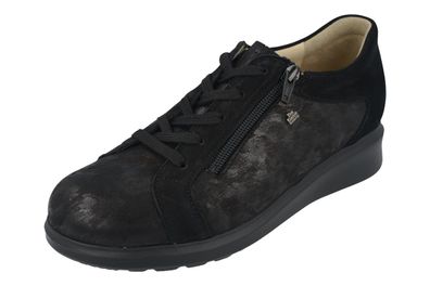 FINN Comfort Lisboa Damen Halbschuhe mit Reißverschluss schwarz Nubukleder