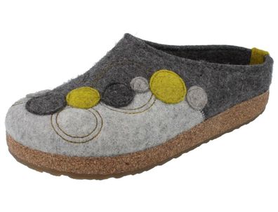 Haflinger Grizzly Fizz Damen Hausschuhe Filzschuhe Pantoffeln grau grün Wollfilz