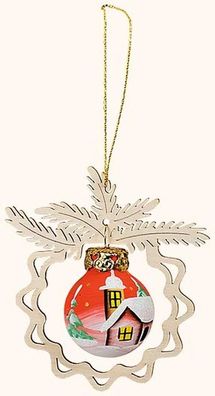 Baumbehang aus Holz mit Glaskugel , handbemalt rot, Ø 8cm NEU Christbaumschmuck