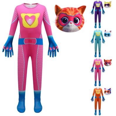 Kinder SuperKitties Katze Cosplay Kostum Karneval Fasching Maske Jumpsuit Outfit