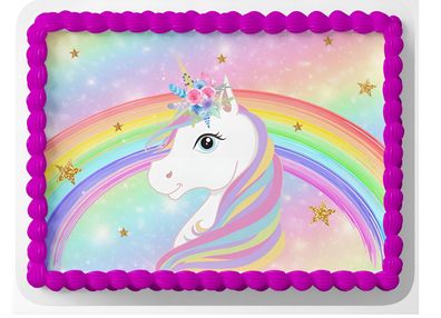 Einhorn Buntes Pferd Essbar Tortenaufleger Torte Geburstag Zuckermasse + NAME e04
