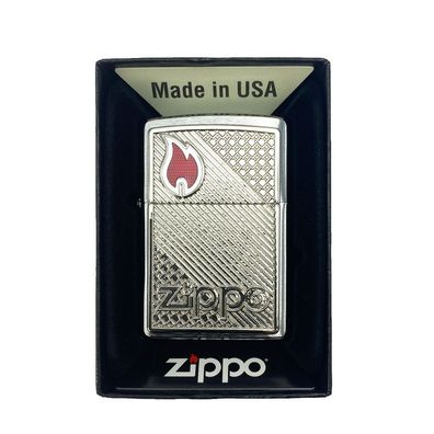 Zippo Benzin-Feuerzeug Chrom gebürstet * Zippo + Flame*, unbefüllt 60006370