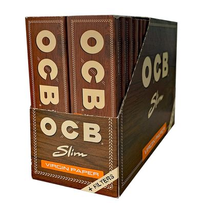 32 x OCB Unbleached Virgin Slim Paper + Tips 32 Blättchen + 32 Tips