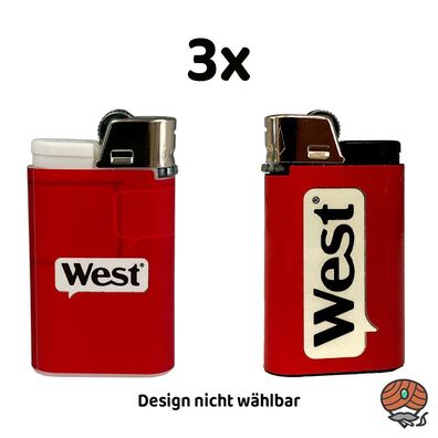 3x WEST Feuerzeug / Reibradfeuerzeug - 6 cm Höhe