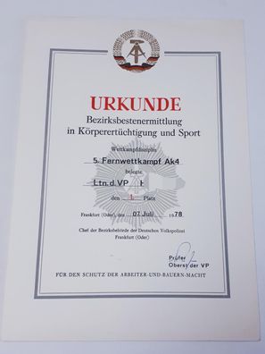 Urkunde Bezirksbestenermittlung in Körperertüchtigung und Sport 5. Fernwettkampf AK 4