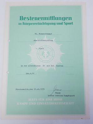 Urkunde VoPo VI. Fernwettkampf Abschlußüberprüfung AK IV 1979