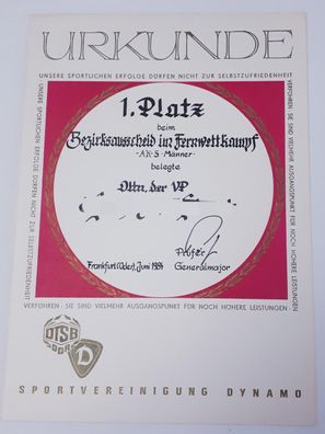 Urkunde Bezirksausscheid im Fernwettkampf AK V Männer FFO 1984