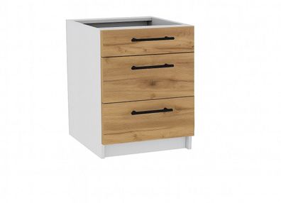 Schubladenunterschrank 60 cm Goldkraft Eiche Küche Vollauszug Soft-Close SIENA, LINDA