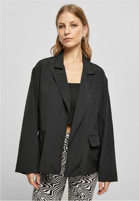 Urban Classics Damen Jacke Ladies Oversized Crinkle Nylon Blazer Black