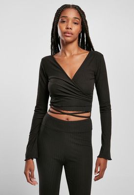 Urban Classics Damen Ladies Cropped Rib Wrapped Longsleeve Black