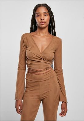 Urban Classics Damen Ladies Cropped Rib Wrapped Longsleeve Darktaupe