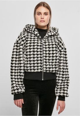 Urban Classics Damen Jacke Ladies Short Oversized Aop Sherpa Jacket Blackhoundstooth