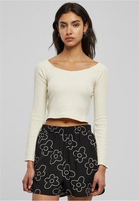 Urban Classics Damen Ladies Short Rib Wide V-Neck Longsleeve Whitesand