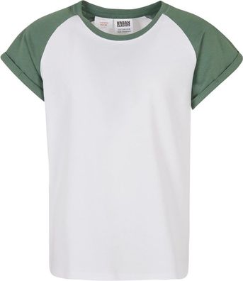 Urban Classics Mädchen T-Shirt Girls Contrast Raglan Tee White/Salvia