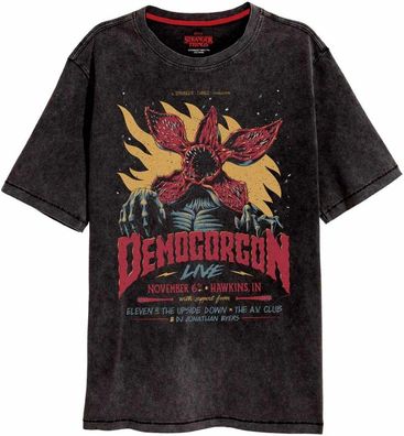 Stranger Things - Vintage Demogorgan Damen Shirt Black Acid Wash