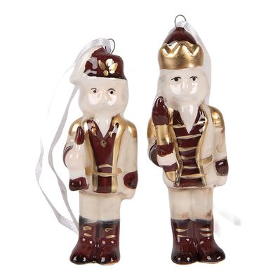 Clayre & Eef Weihnachts-Anhänger 2er-Set Nussknacker 3x3x10 cm Beige Keramik