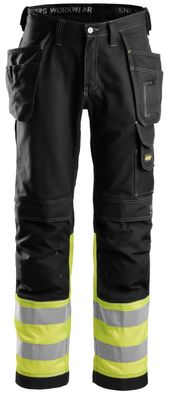 Snickers Hi-Vis Baumwoll-Arbeitshose m. Holstertaschen, Kl. 1, EN 14404, 20471