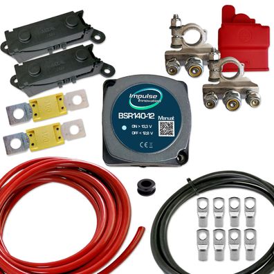 BSR140-12 Automatik Trennrelais Set 12V 140A 25mm² Kabelsatz mit 3-fach Polklemmen