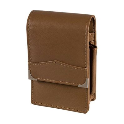 Dennis Zigarettenetui Leder braun elegante Klappe + Feuerzeugfach