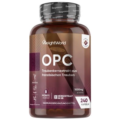 OPC Traubenkernextrakt - 240 Stücke - 8 Monate Vorrat - 95% reines OPC - WeightWorld
