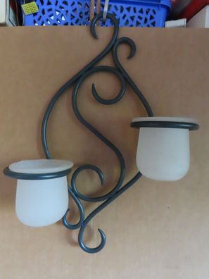 Teelichthalter Wandhalter schwarz Metalls mit 2 Milchglaseinsätzen PartyLite