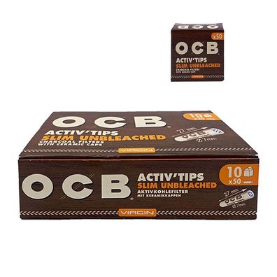 OCB Activ Tips Slim Unbleached/ Aktivkohle Slim Filter Ø 7mm 10 x 50 Stück