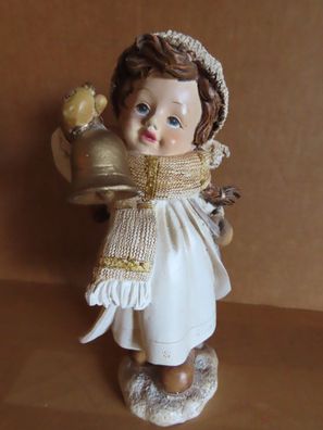 Figur Mädchen beige Kleidung Glocke in der Hand ca. 18,5 cm H