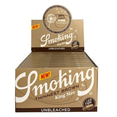 Box Smoking Thinnest Brown King Size, Unbleached Kit 24 Hefte à 33 Blatt + Tips