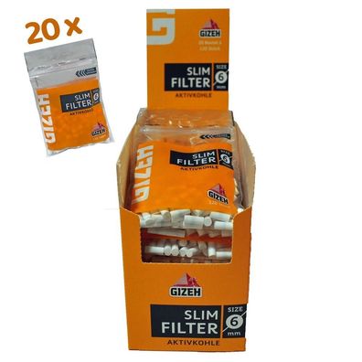 Gizeh Slim Filter Aktivkohle Box mit 20 Pack à 120 Filter