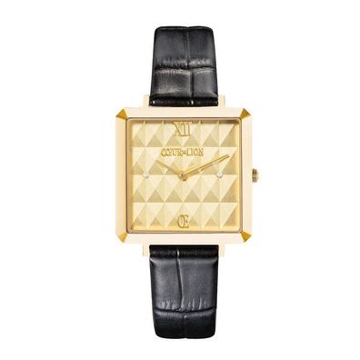 Uhr - Iconic Cube - Dame Gold - Leder schwarz