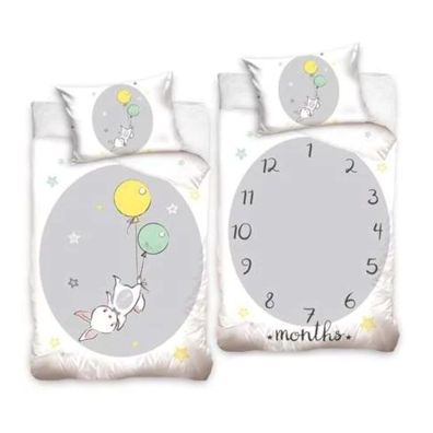 Baby-Bettwäsche „Häschen mit Ballons“ | 100x135 + 40x60 | 100 % Baumwolle | Reißve