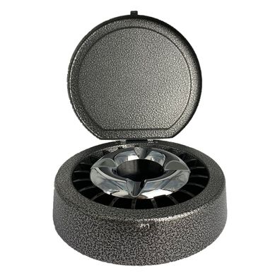 Aschenbecher mit Glutlöscher und Deckel grau/schwarz marmoriert, 14 cm