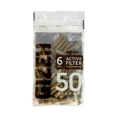 Gizeh Active Filter 6mm BROWN Aktivkohle mit Kokoskohle, 50 Stück