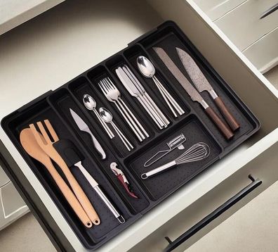NEU Besteckorganizer ausziehbarer Besteckkasten für Schubladen Küche Wohnwagen