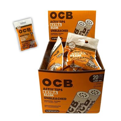 OCB Activ Tips Extra Slim Unbleached 6mm Aktivkohle-Filter Box mit 20x 50 Stück