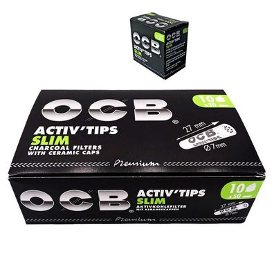 Pack OCB Activ Tips Slim Aktivkohle Filter 10x 50 Stück