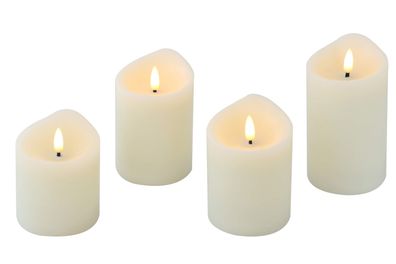 LED Rustik Kerzen Creme 4er Set Echtwachs Ø 7,5 cm mit Flammeneffekt &Timer